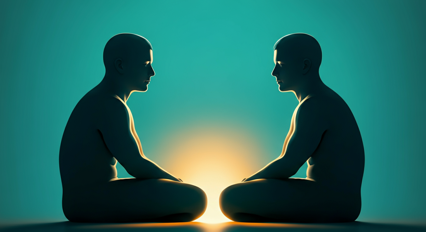 Two people connected by a warm glow - the moment empathy becomes real