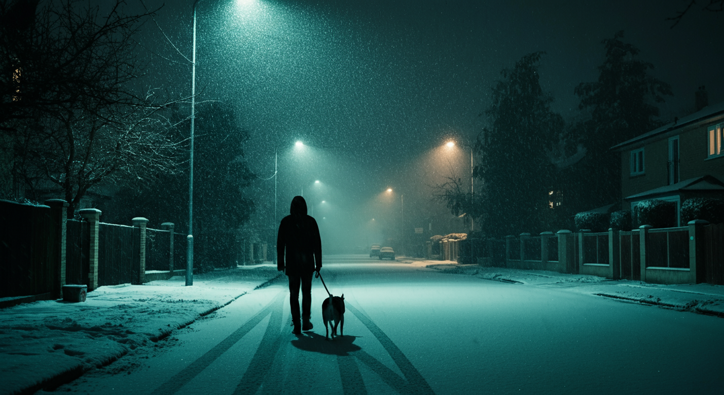 Walking the dog on a snowy night - practicing what I preach